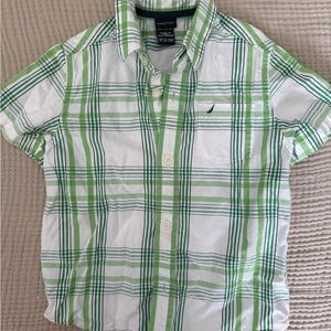Nautica 3T White and Green Plaid Short-Sleeve Button-Down Shirt